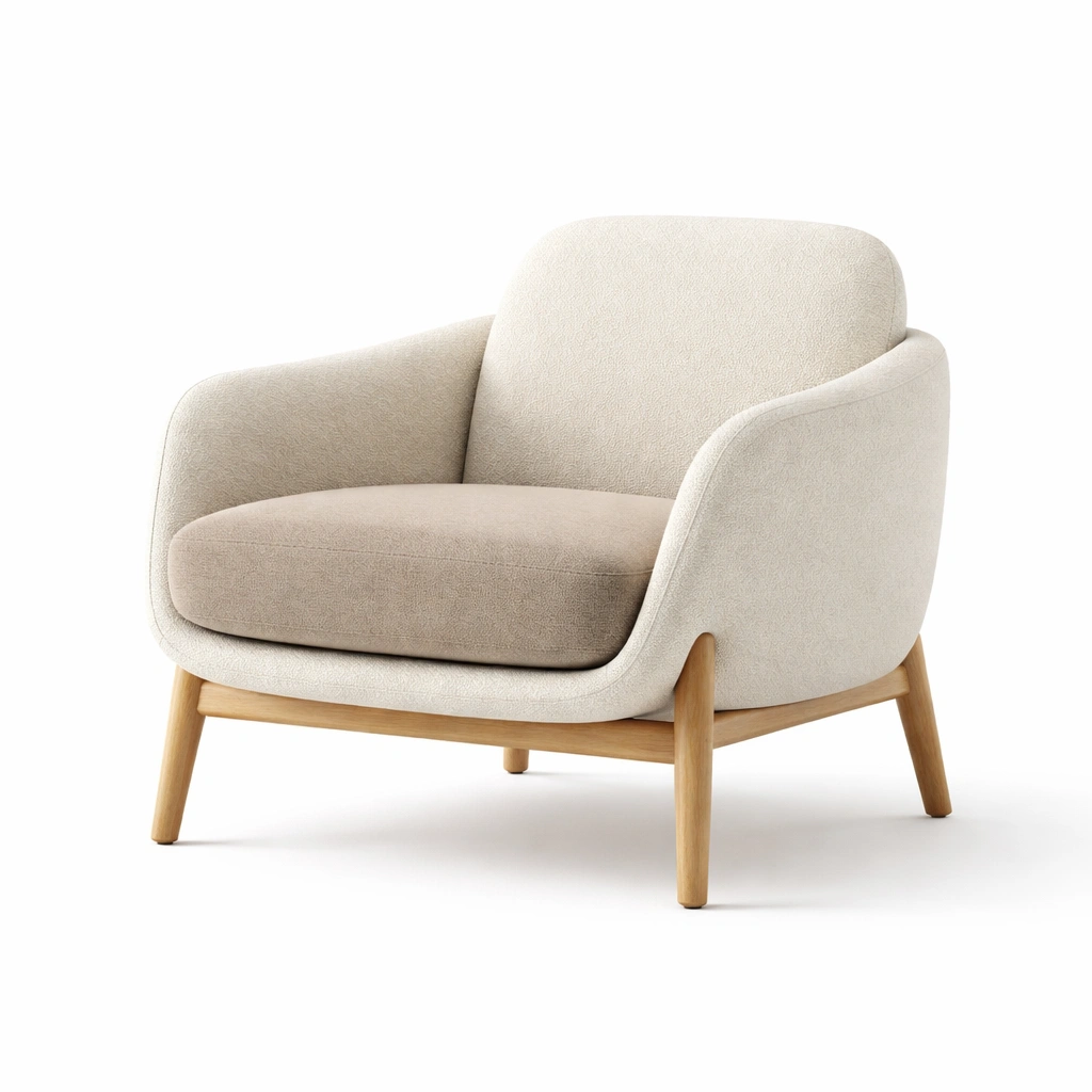 Sillón de tela beige con patas de madera 75x80x70 cm-HOMNIVO