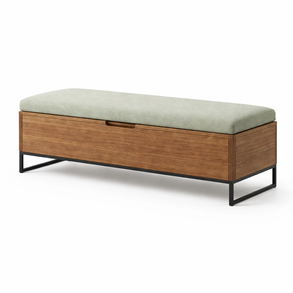 Banco con almacenamiento tapizado con estructura de madera y patas de acero 120x40x45cm-HOMNIVO