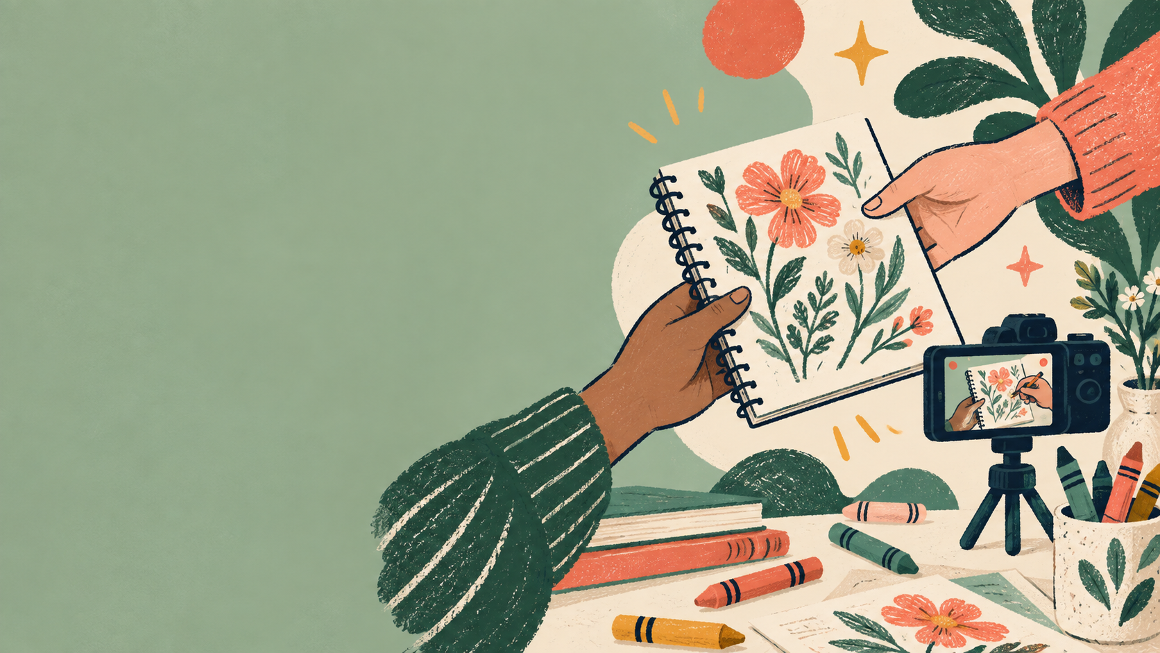 Illustration of artists sharing a drawing lesson