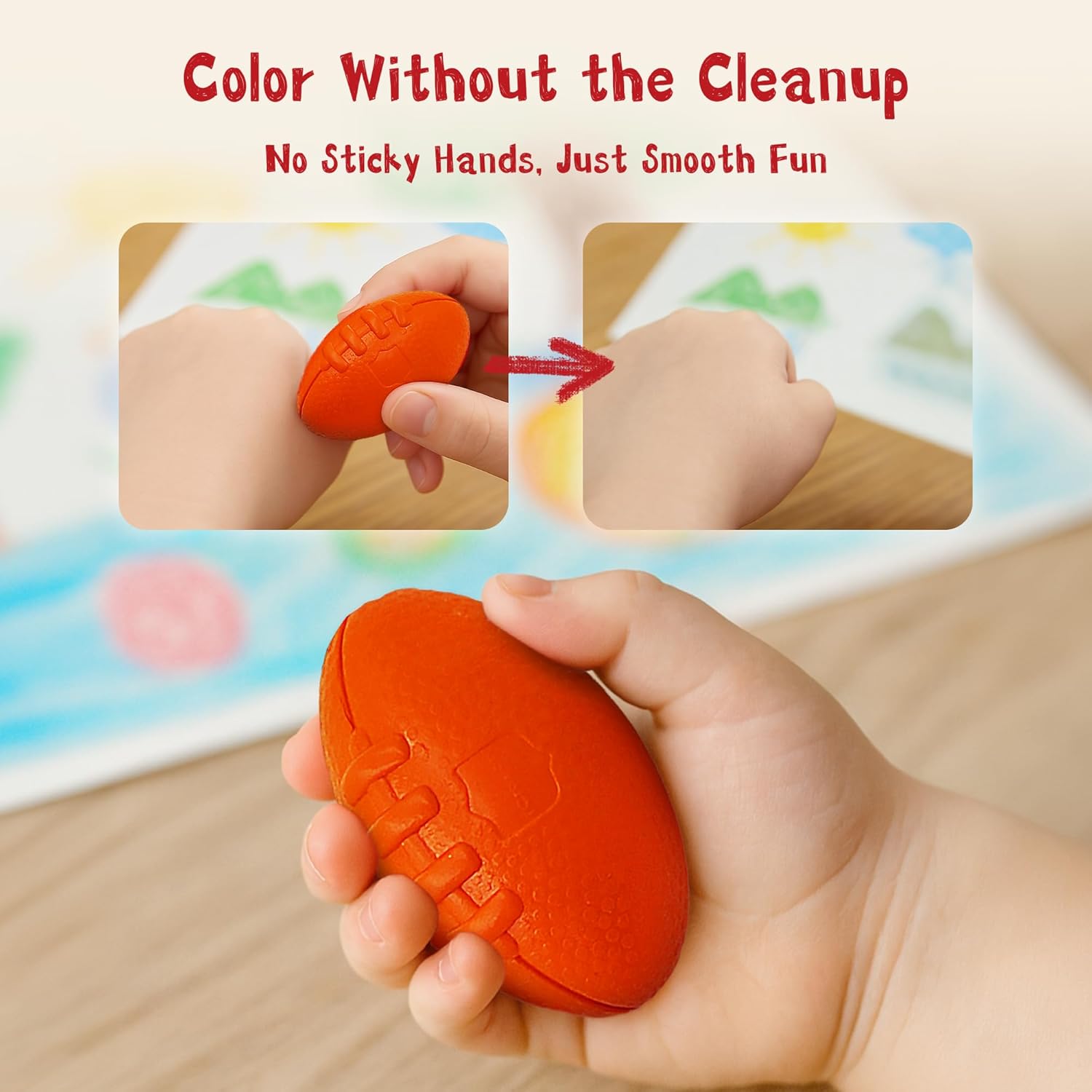 Jumbo Crayons, Football Big Crayons for Toddlers and Babies, 6 Colors, Unbreakable, Non-Toxic, Easy Grip for Small Hands, No Mess Coloring, Baby Learning Gifts