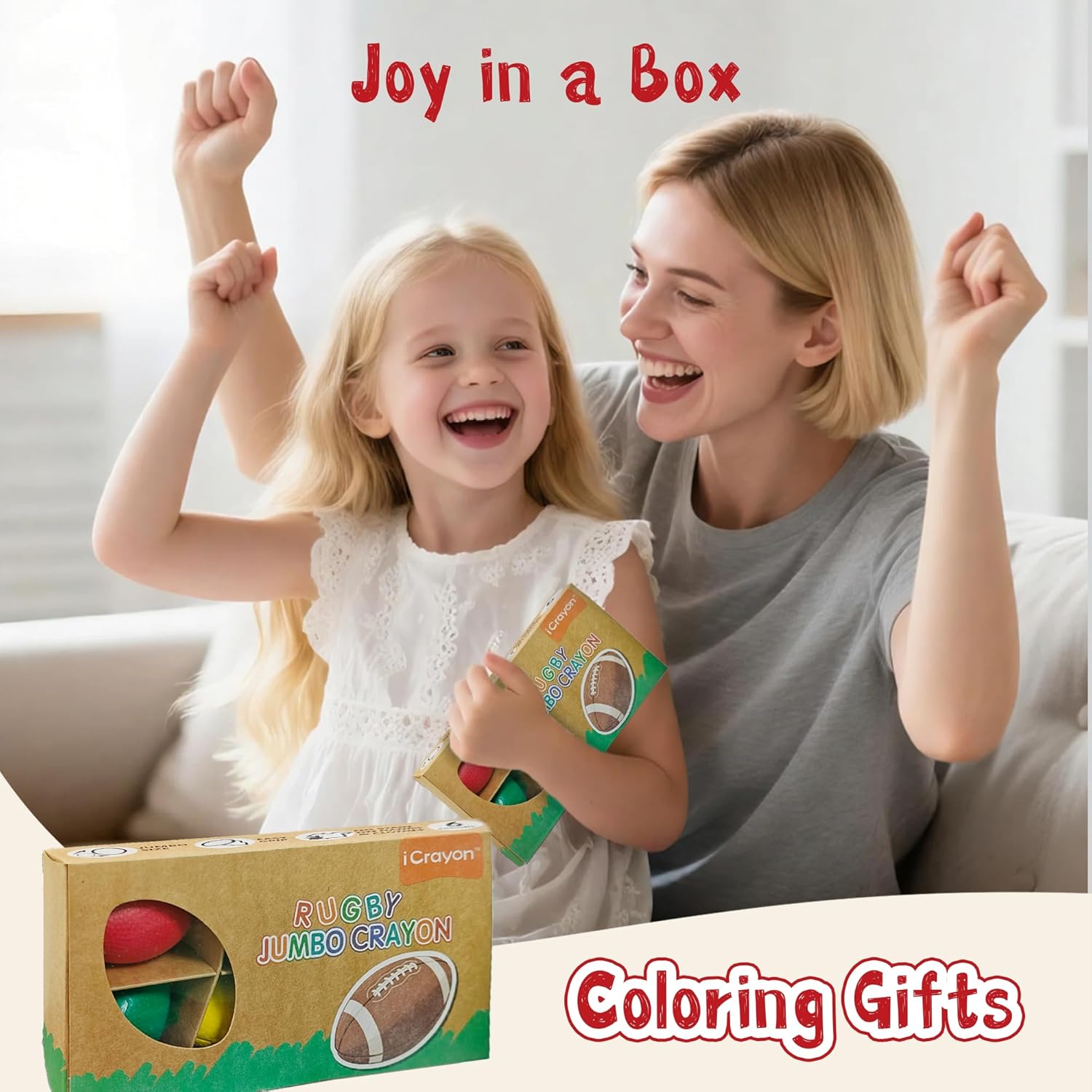 Jumbo Crayons, Football Big Crayons for Toddlers and Babies, 6 Colors, Unbreakable, Non-Toxic, Easy Grip for Small Hands, No Mess Coloring, Baby Learning Gifts