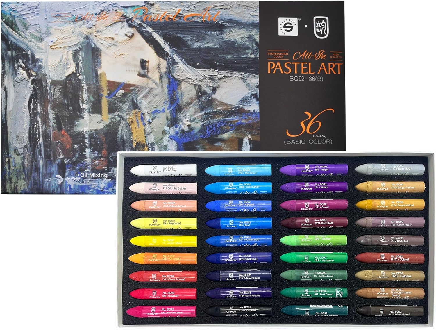 iCrayon Professional Oil Pastels Set – 36 Classic Colors, Rich Pigment & Smooth Blending, Artist-Grade Oil Pastels for Drawing, Sketching & Fine Art
