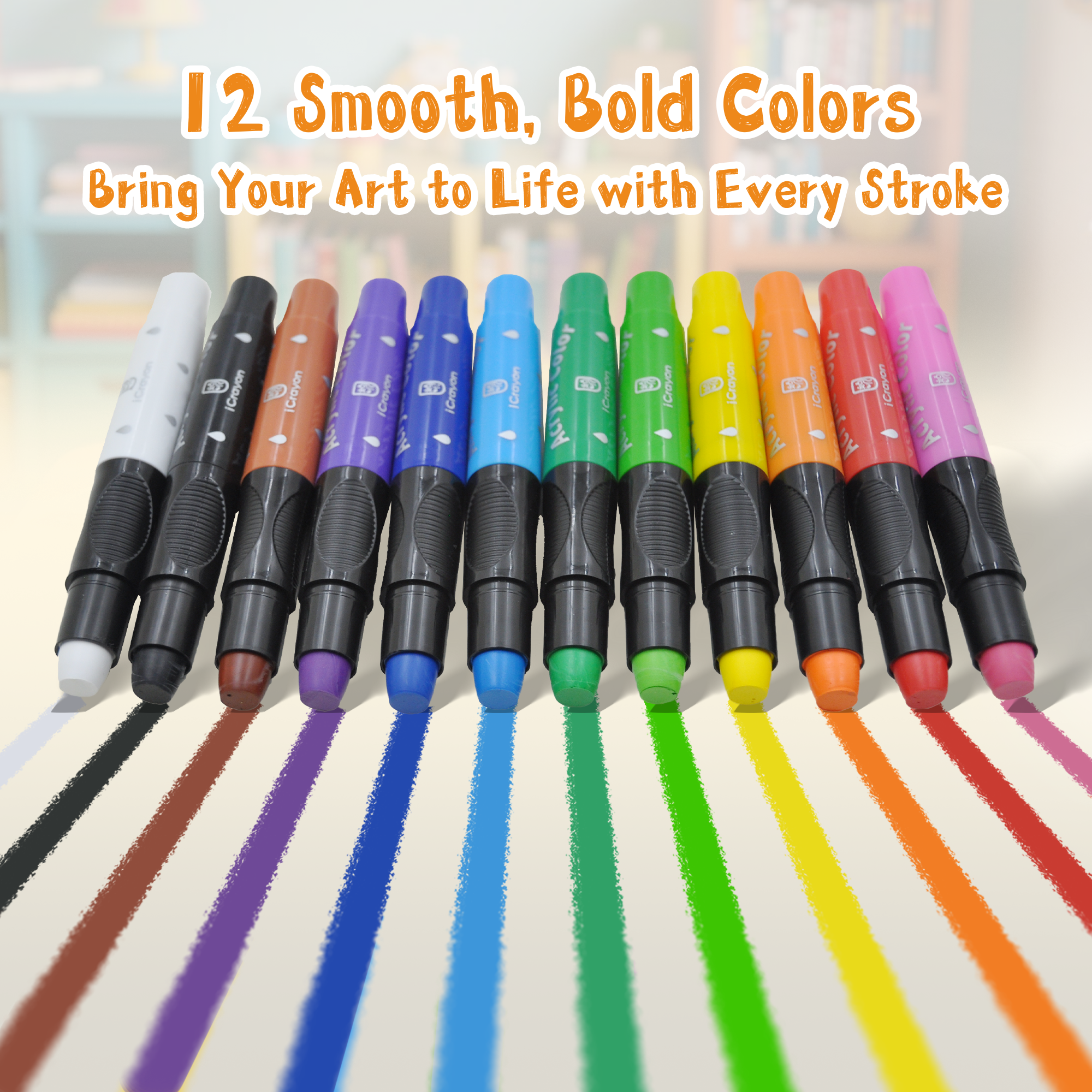 12 Colors Twist Crayons for Toddlers, Silky Crayons for Paper, Glass, Wood and Canva, Non-Toxic, Quick Drying, Washable, No Mess Coloring Gifts for Boys and Girls