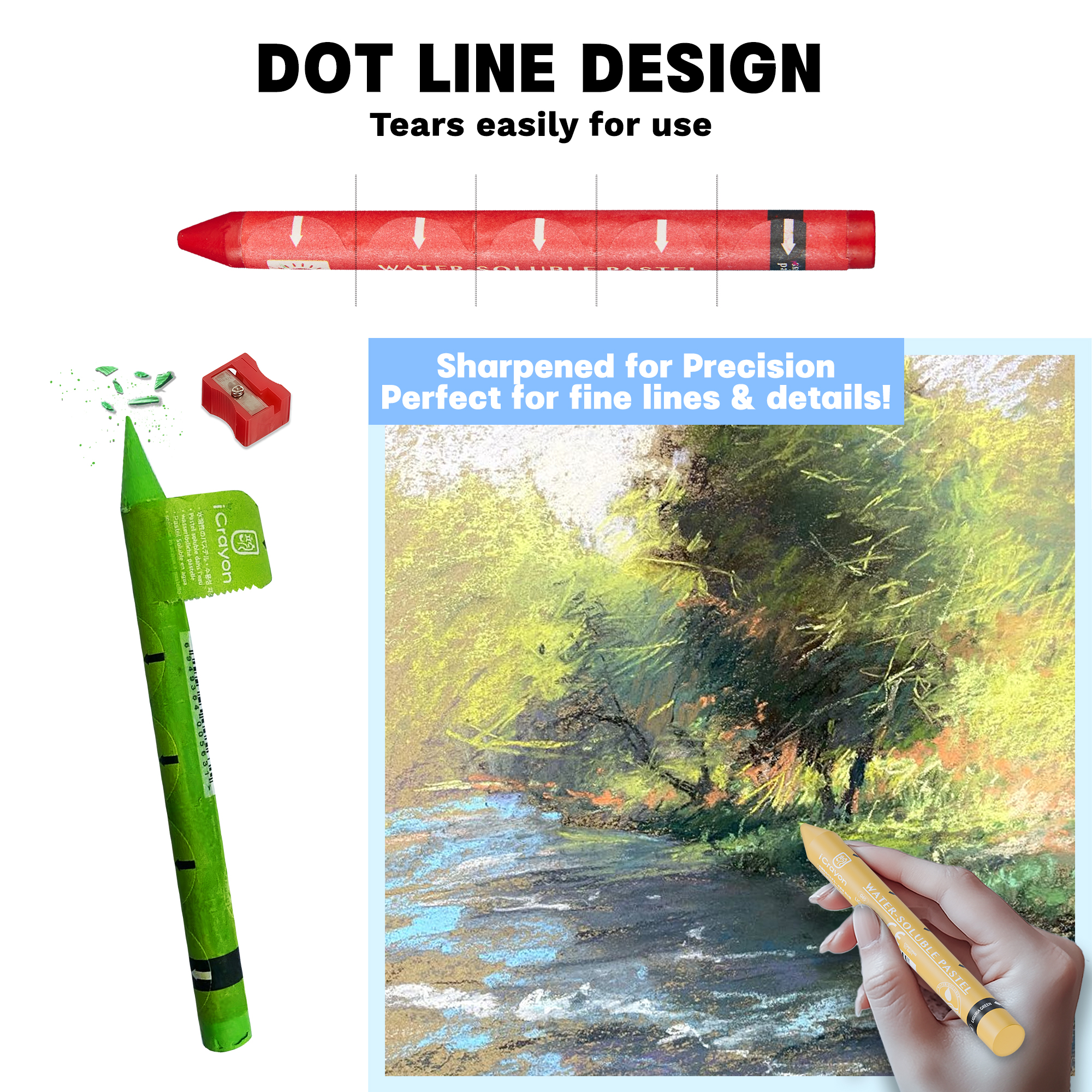 iCrayon Water Soluble Pastels, Watercolor Pastels Set for Beginners and Hobbyists, Includes Sharpener, Palette & Brush for Vibrant Art Creations