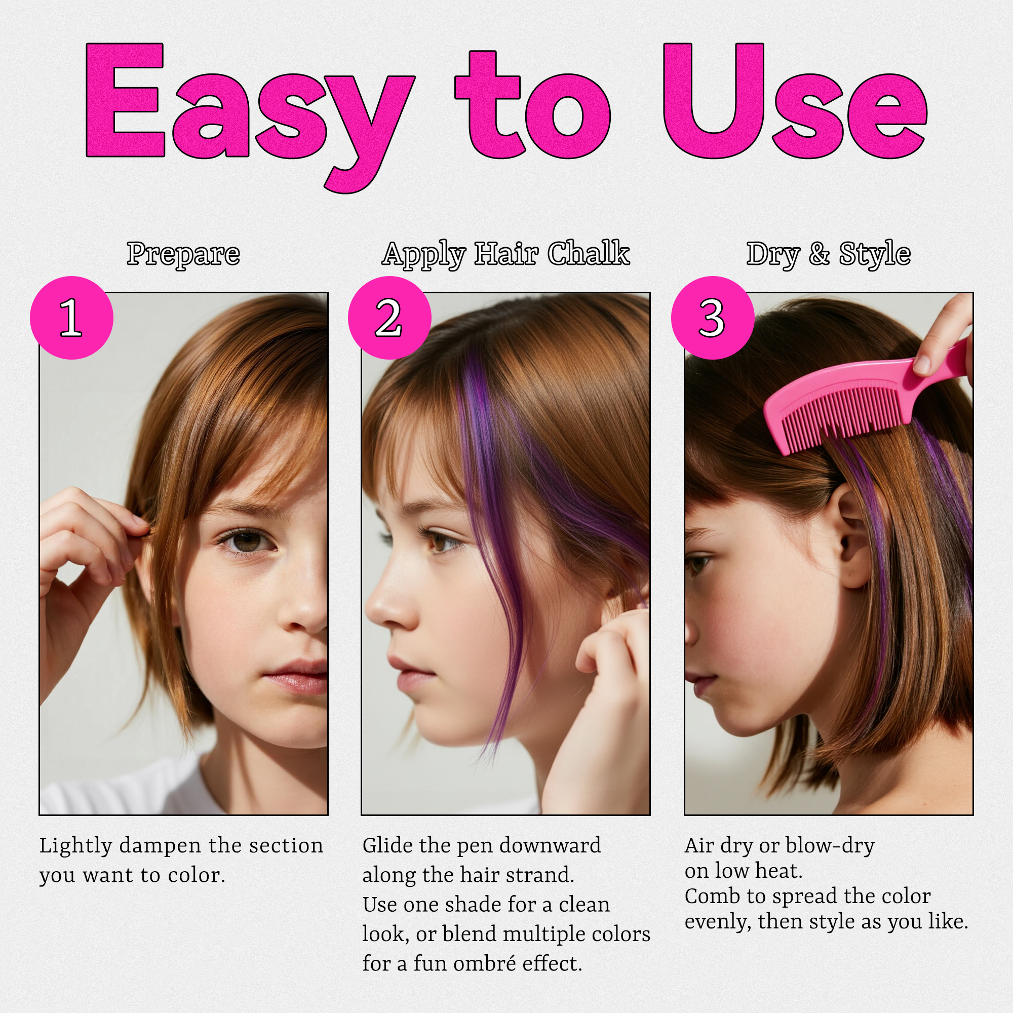 10 Colors Dustless Hair Chalk for Kids, Washable Temporary Hair Color Pens, Easy to Apply & Wash Out, Kid-Safe Non-Toxic, Fun Gifts for Girls & Teens, Parties, Dress Up & Creative Play