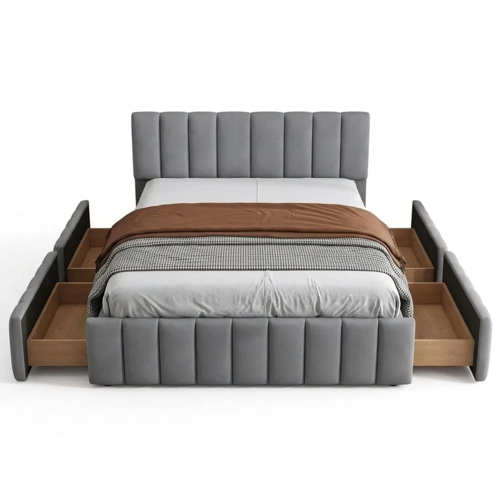 Polsterbett mit Stauraum und Lattenrost, Samtbezug, 140x200 cm