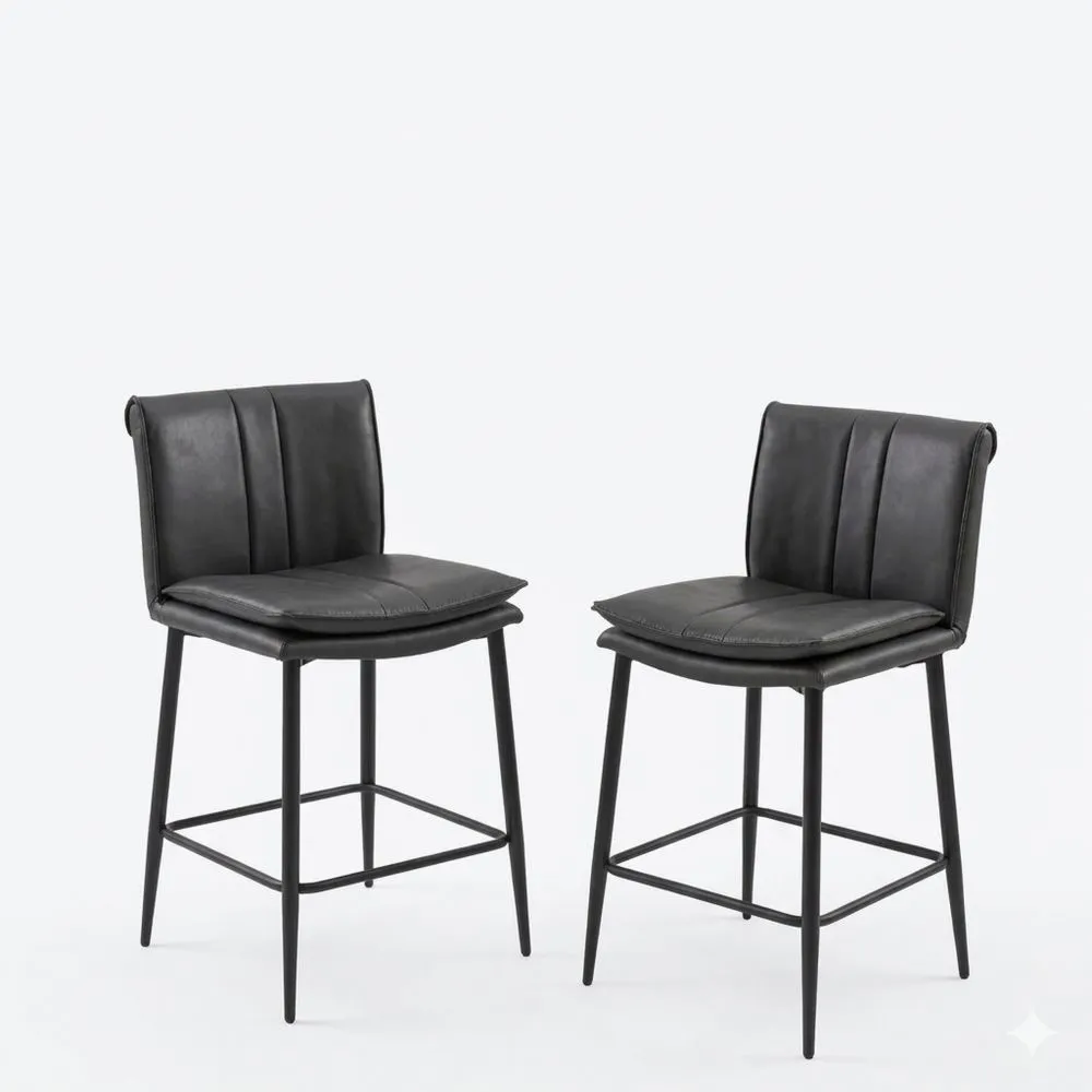 Moderner Barhocker-Set aus Kunstleder, gepolstert, für Küche oder Wohnbereich, ohne Armlehnen, grau