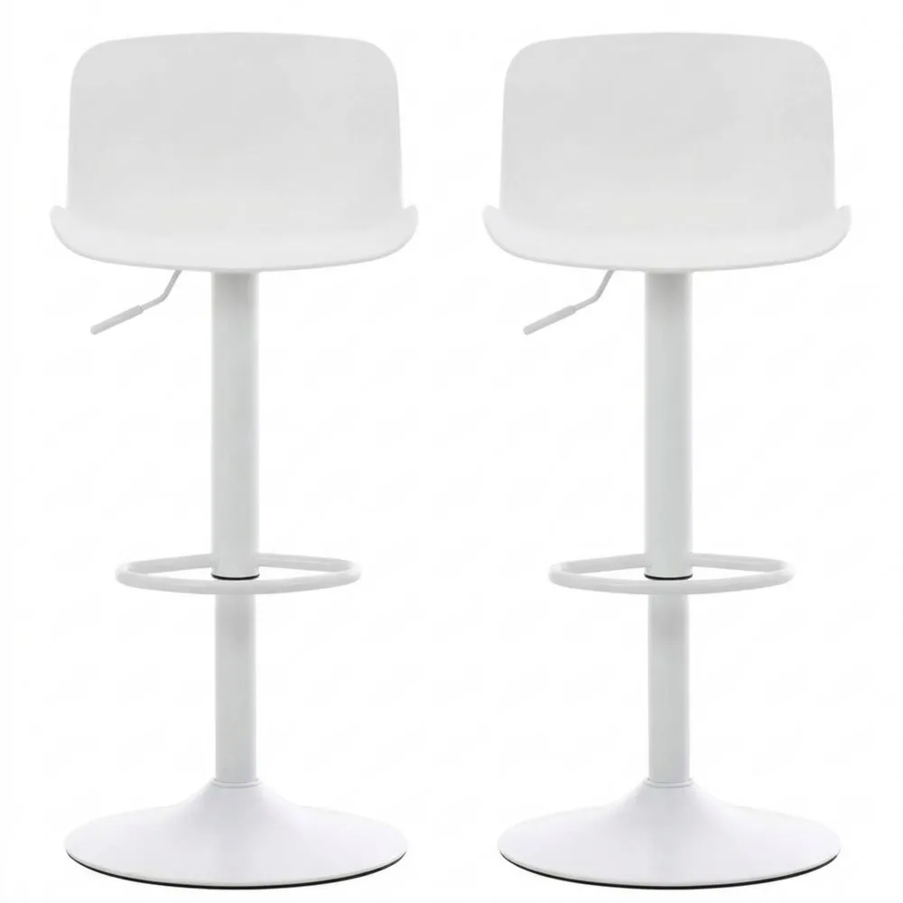 Höhenverstellbarer Barhocker mit Lehne, Kunststoffsitz, Trompetenfuß, 2er Set, Weiß