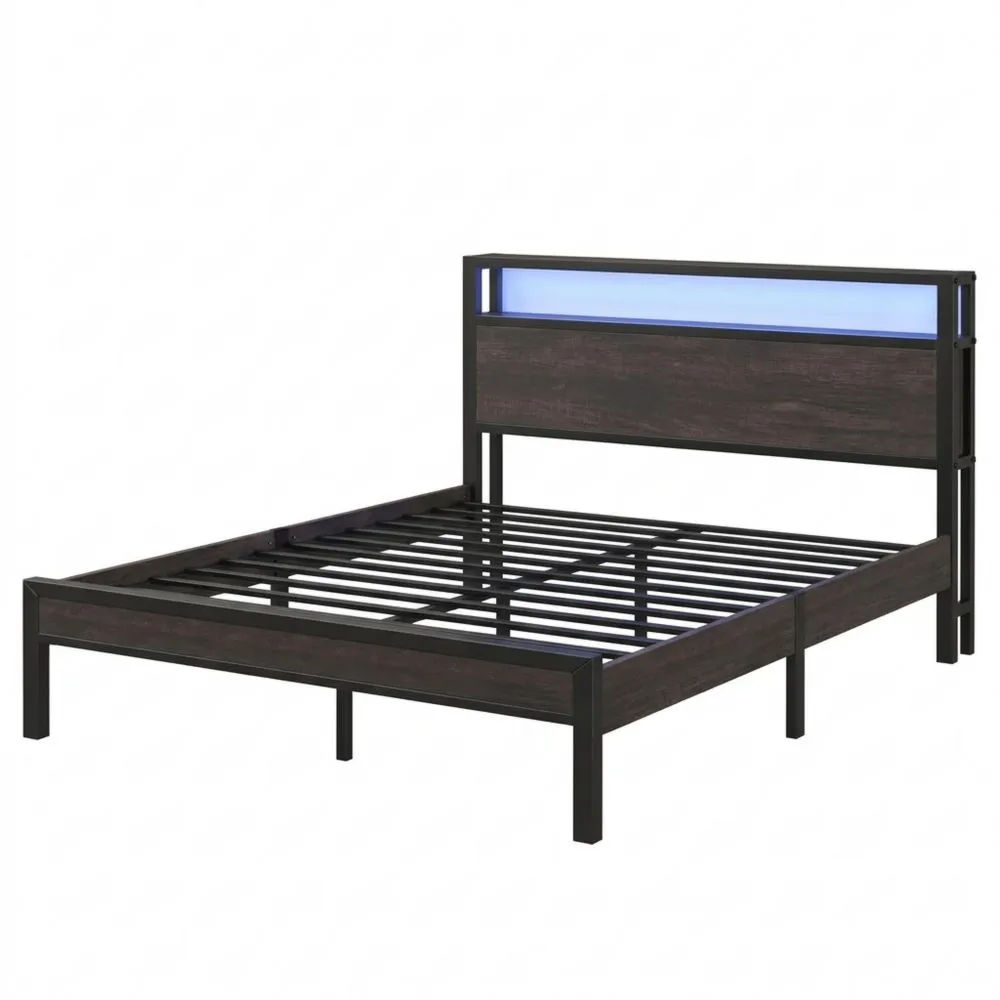 Modernes LED-Bett 160x200 mit Stauraum und Ablageflächen