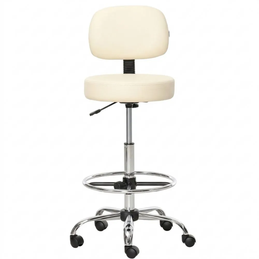 Höhenverstellbarer gepolsterter Barhocker mit Lehne und Fußstütze, 360° drehbar, Kunstleder, für Küche und Wohnzimmer