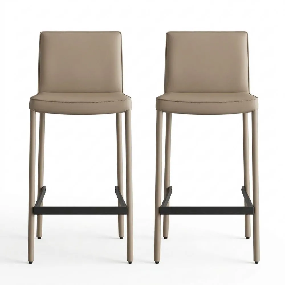 Höhenverstellbarer Leder-Barstuhl mit Rückenlehne und Fußstütze für Küche und Wohnzimmer