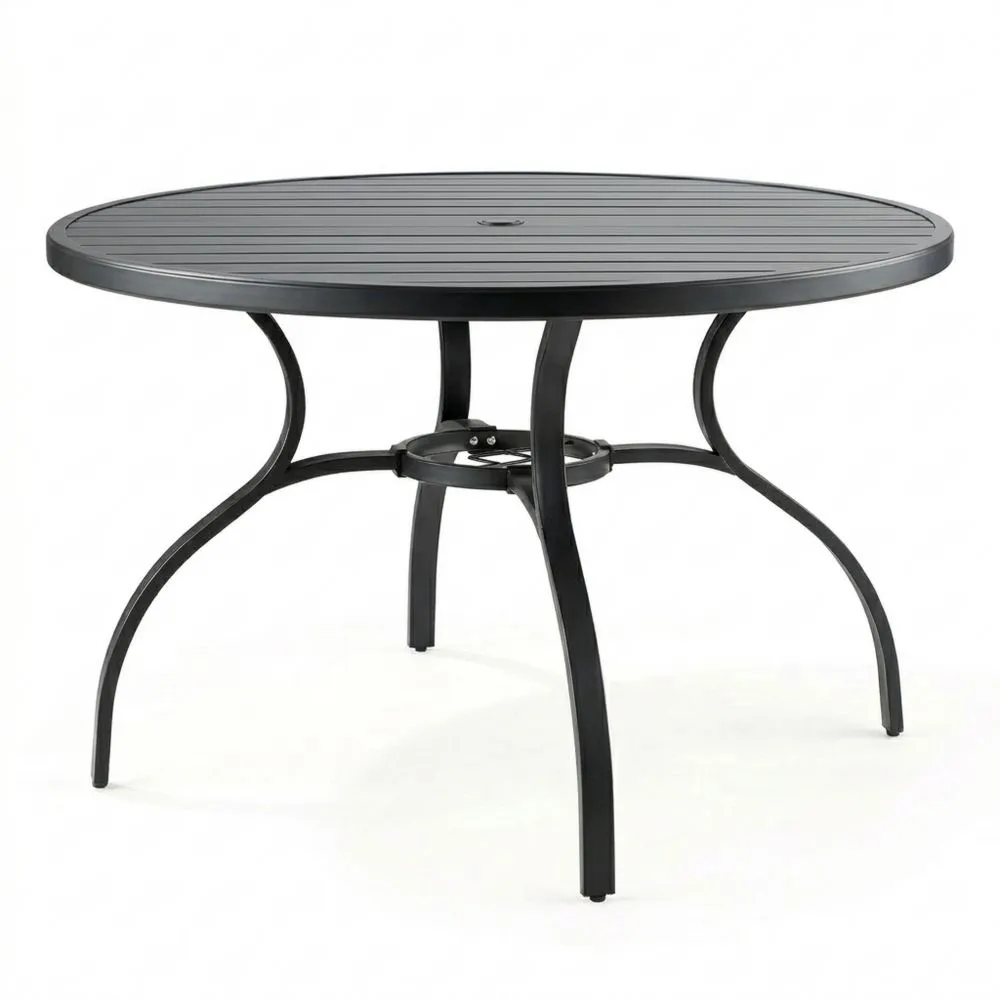 Runder Gartentisch aus Stahl für Terrasse und Balkon, wasserfest, mit Schirmloch