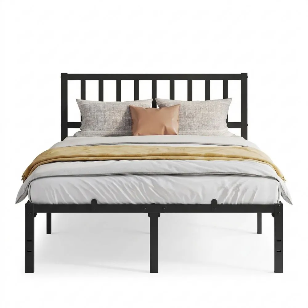 Gästebett 140 x 200 cm mit Regalen, Doppelbett aus Metall, einfache Montage, klassisches Schwarz