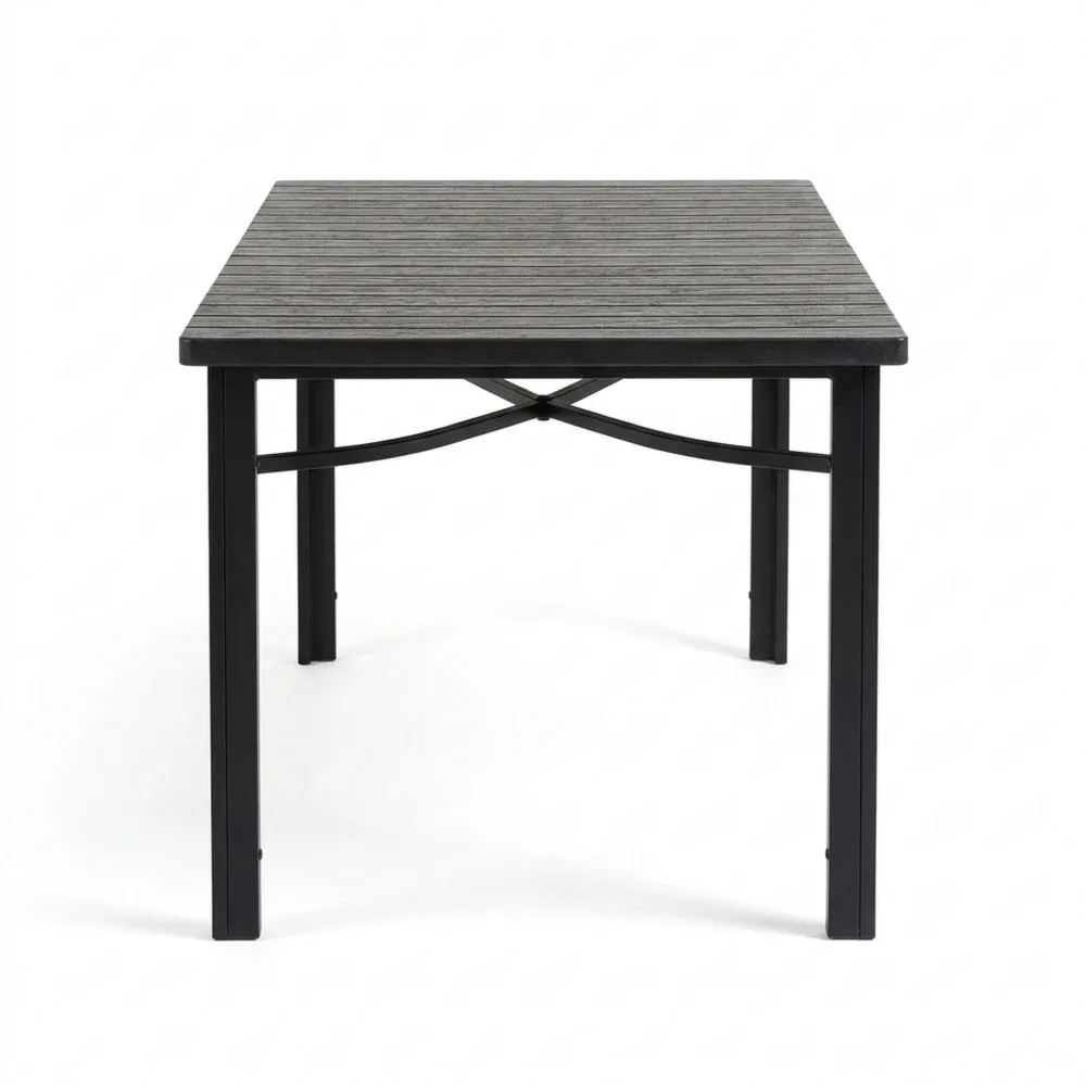 Rechteckiger Gartentisch 180x90 cm aus Stahl und Polyethylen in Holzoptik