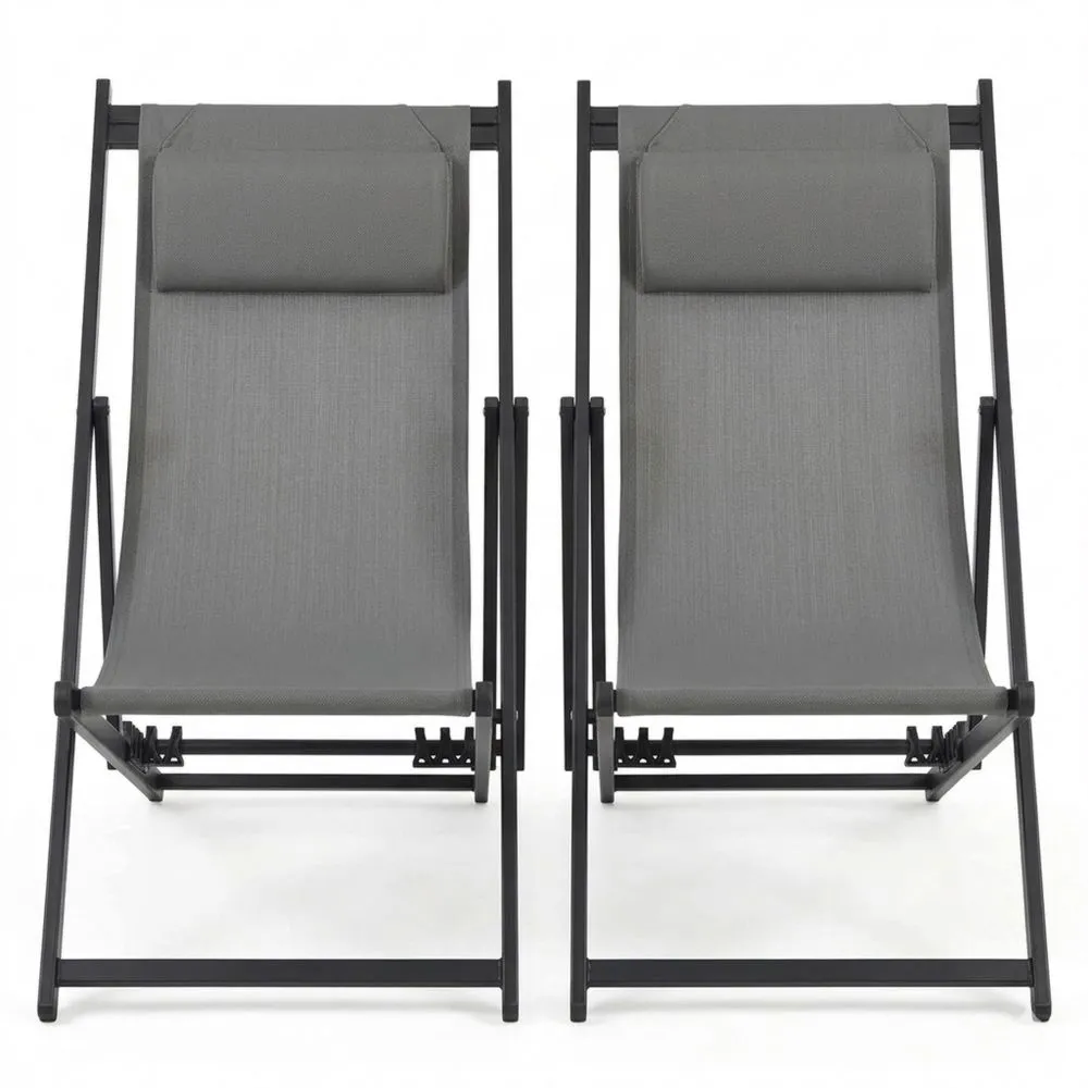 Klappbarer Liegestuhl Set mit Kopfstütze und verstellbarer Rückenlehne für Garten und Terrasse, Tragkraft 130kg