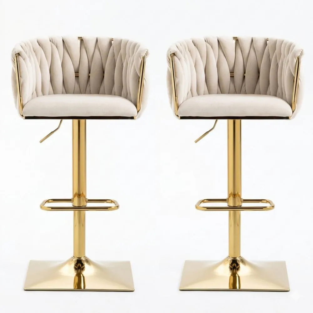 Eleganter Drehbarer Barhocker mit Lehne aus Samt