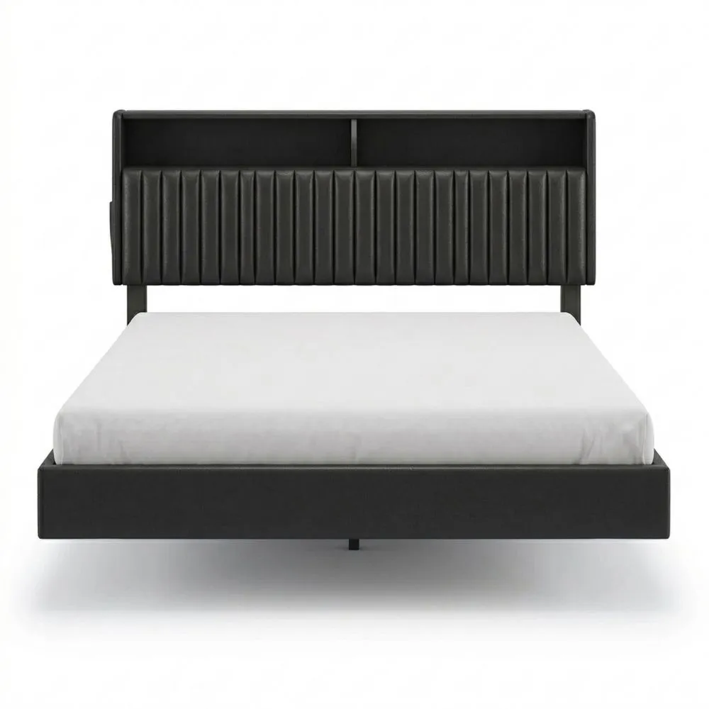 Schwebendes Metallbett 140x200 cm mit LED, Stabil, Einfache Montage, Schwarz