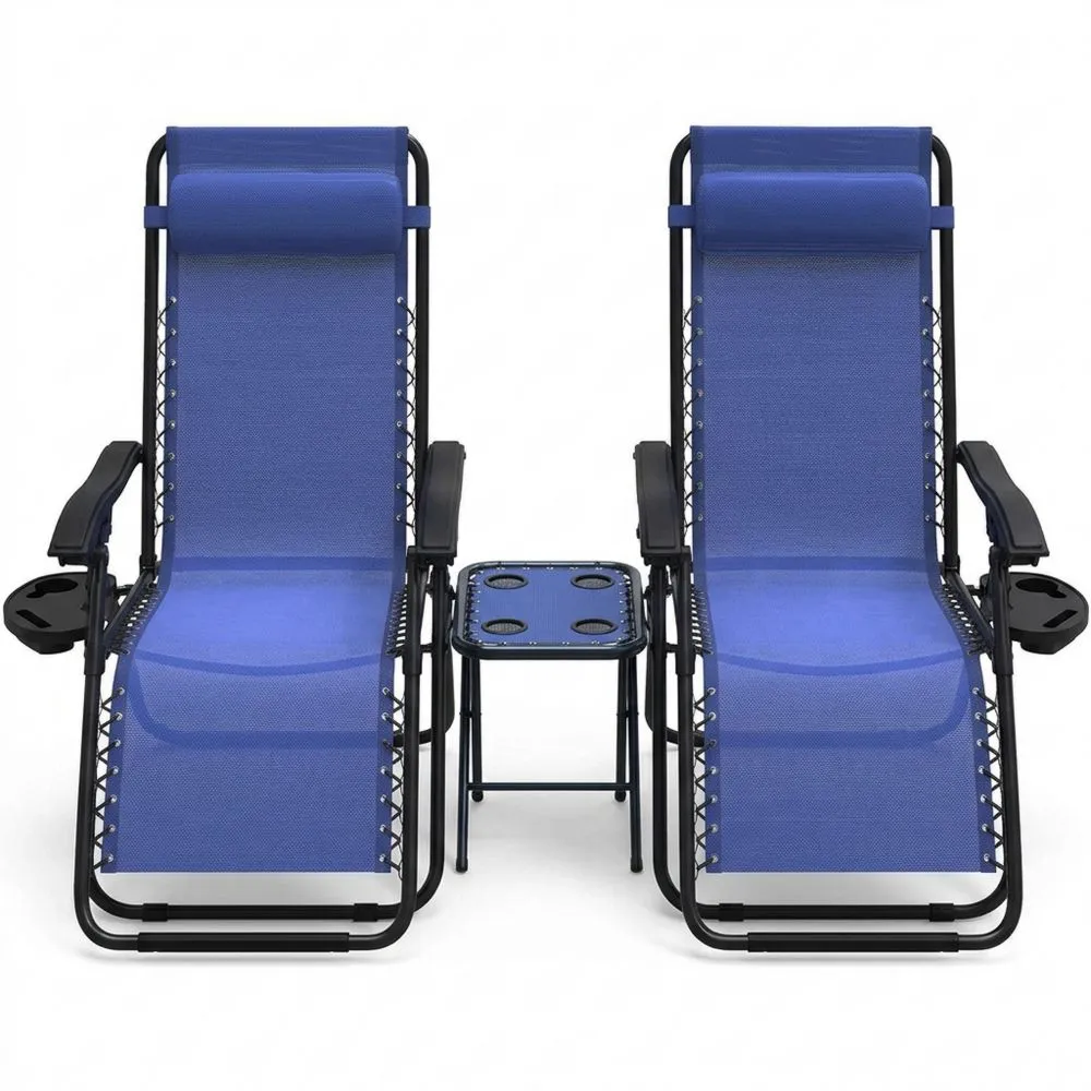 Klappbarer Relaxstuhl-Set mit Beistelltisch und Kopfpolster, Blau