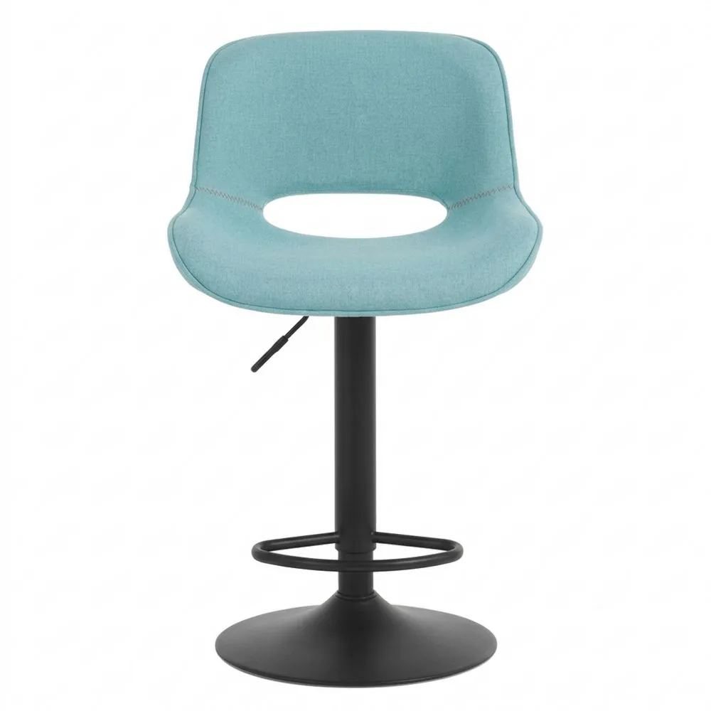 Moderner höhenverstellbarer Barhocker mit Rückenlehne, drehbar, Leinenpolsterung, in Blau