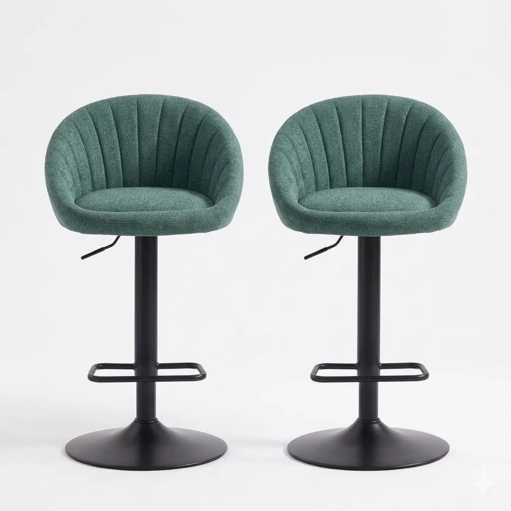 Verstellbare Barhocker aus Stoff im 2er-Set, drehbare Tresenhocker für Küche oder Hausbar in Grün