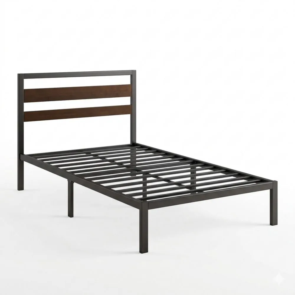 Einzelbettgestell 90 x 200 cm mit Bambus Kopfteil und Metallrahmen