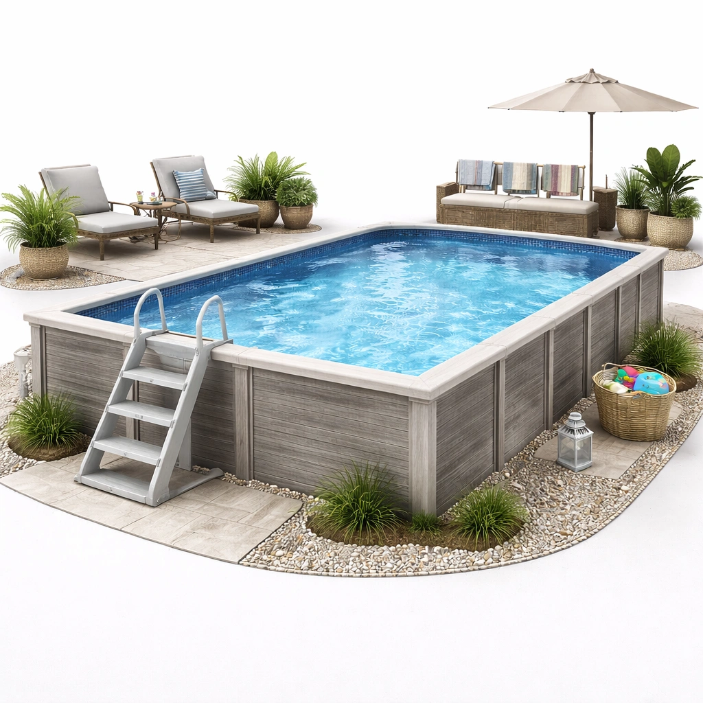 Rechteckpool Holzoptik Grau 450 cm