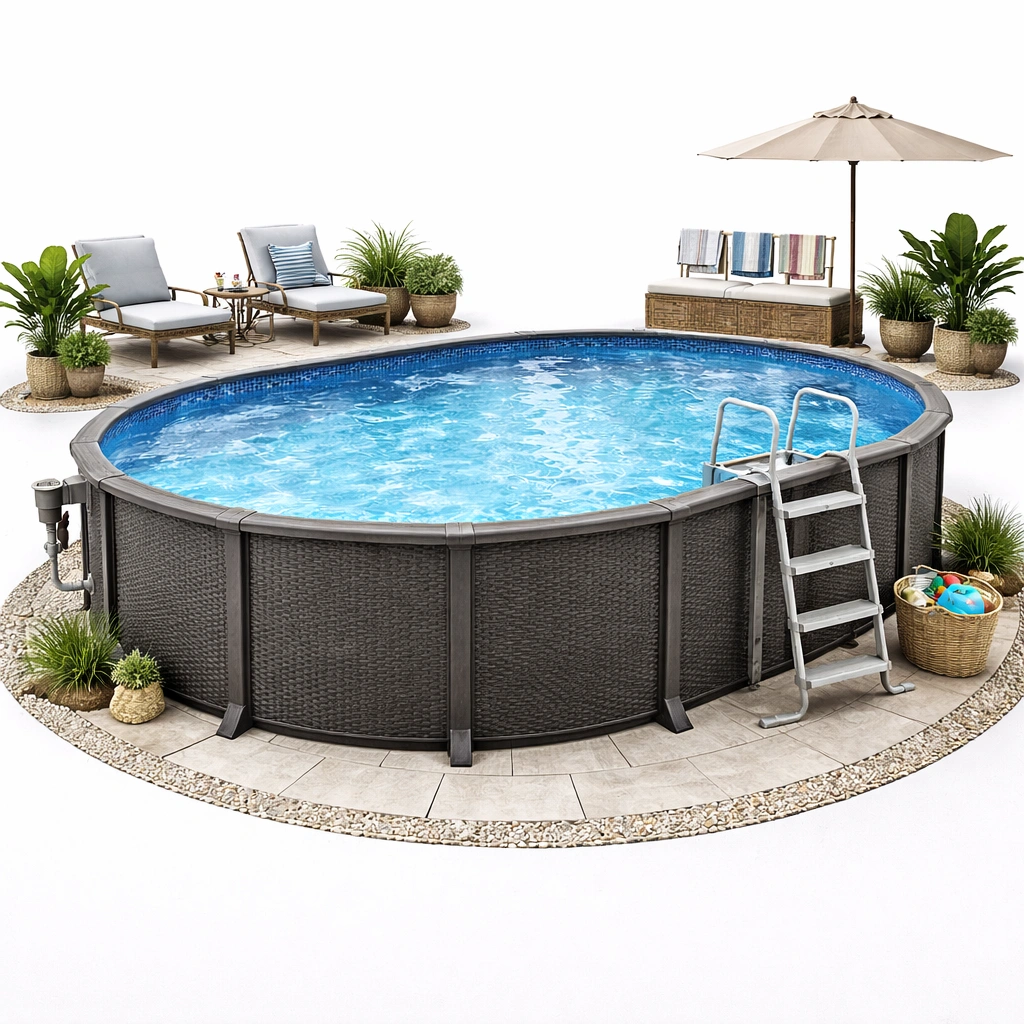 Rundpool Rattanoptik Dunkelgrau 420 cm