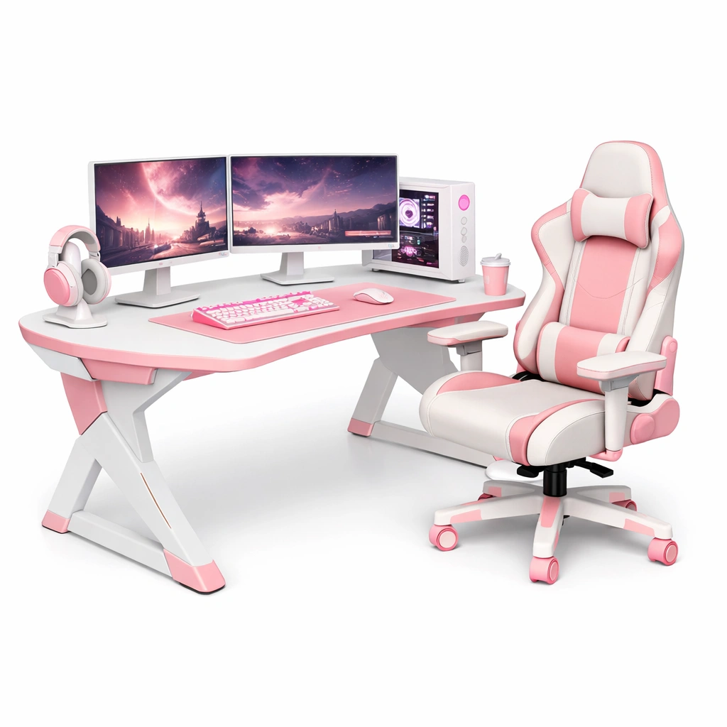 Gaming Tisch Set Rosa Weiss 160 cm