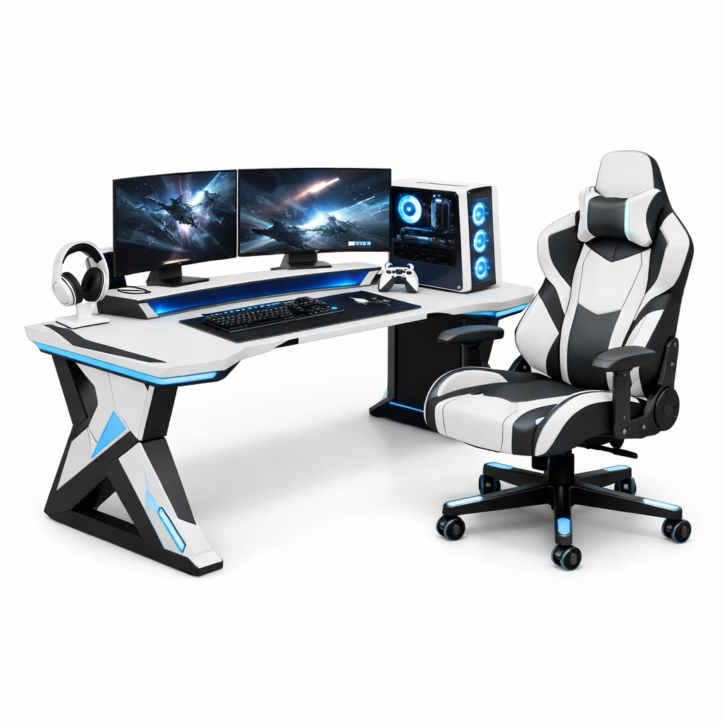 Gaming Tisch Set Schwarz Weiss 160 cm