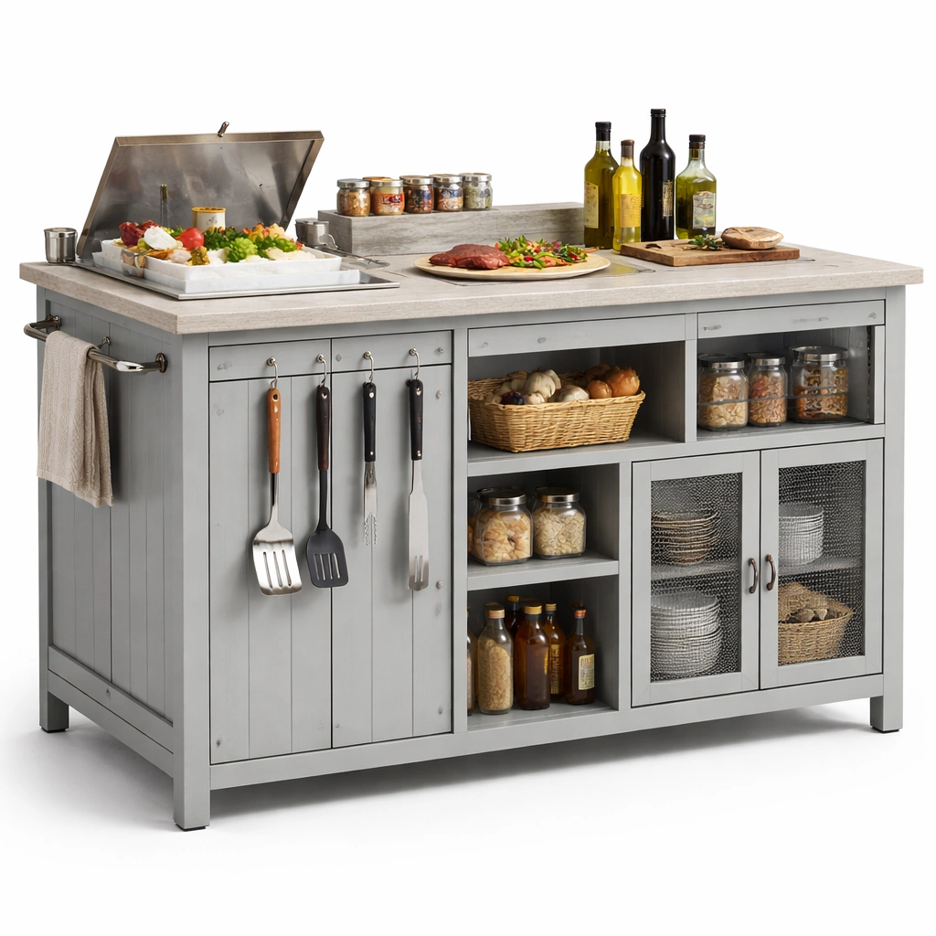 Outdoor Kuecheninsel Grau 150 cm