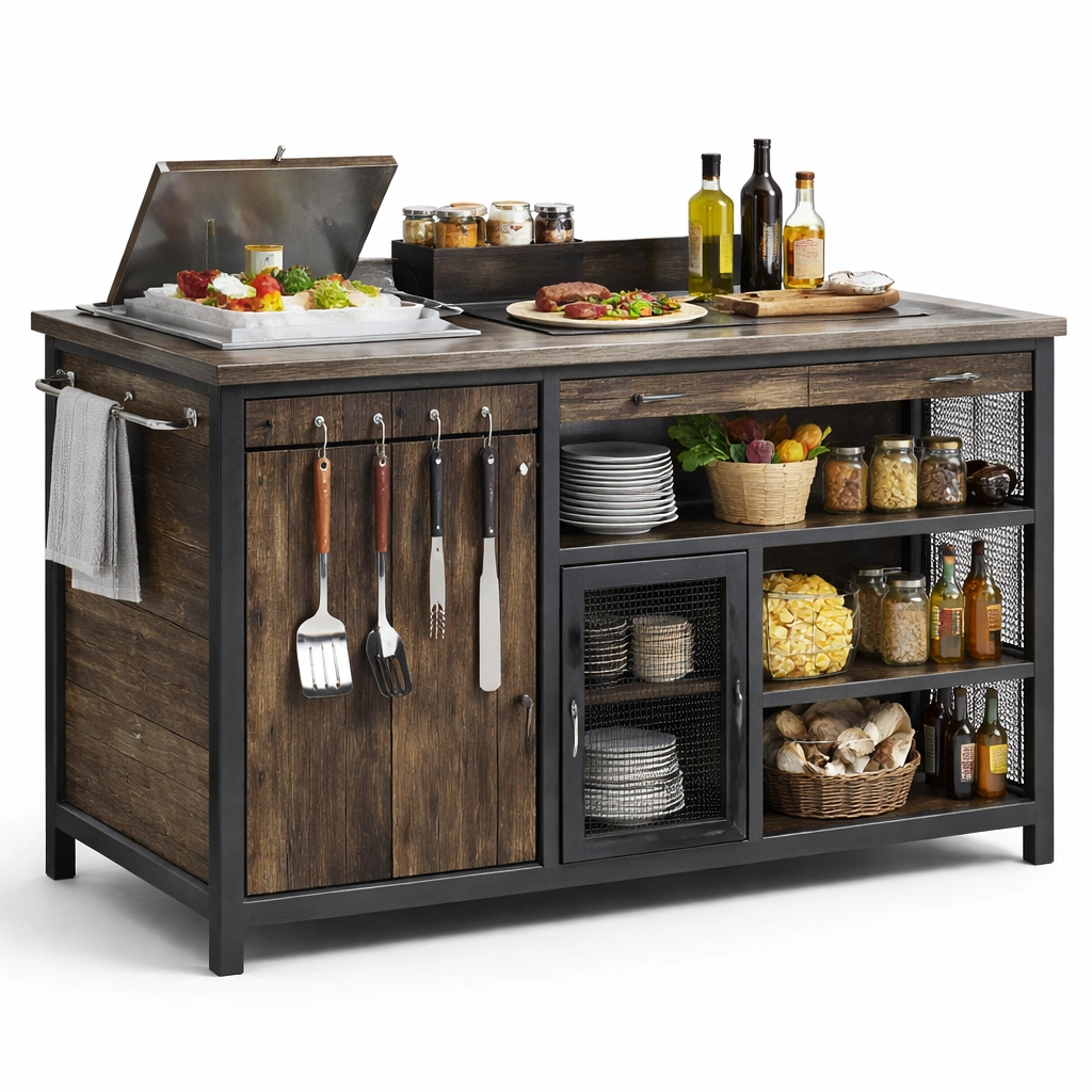 Outdoor Kuecheninsel Braun Holz 150 cm