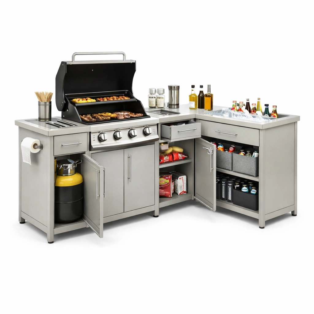 Outdoor Grillstation Grau Komplettset 200 cm