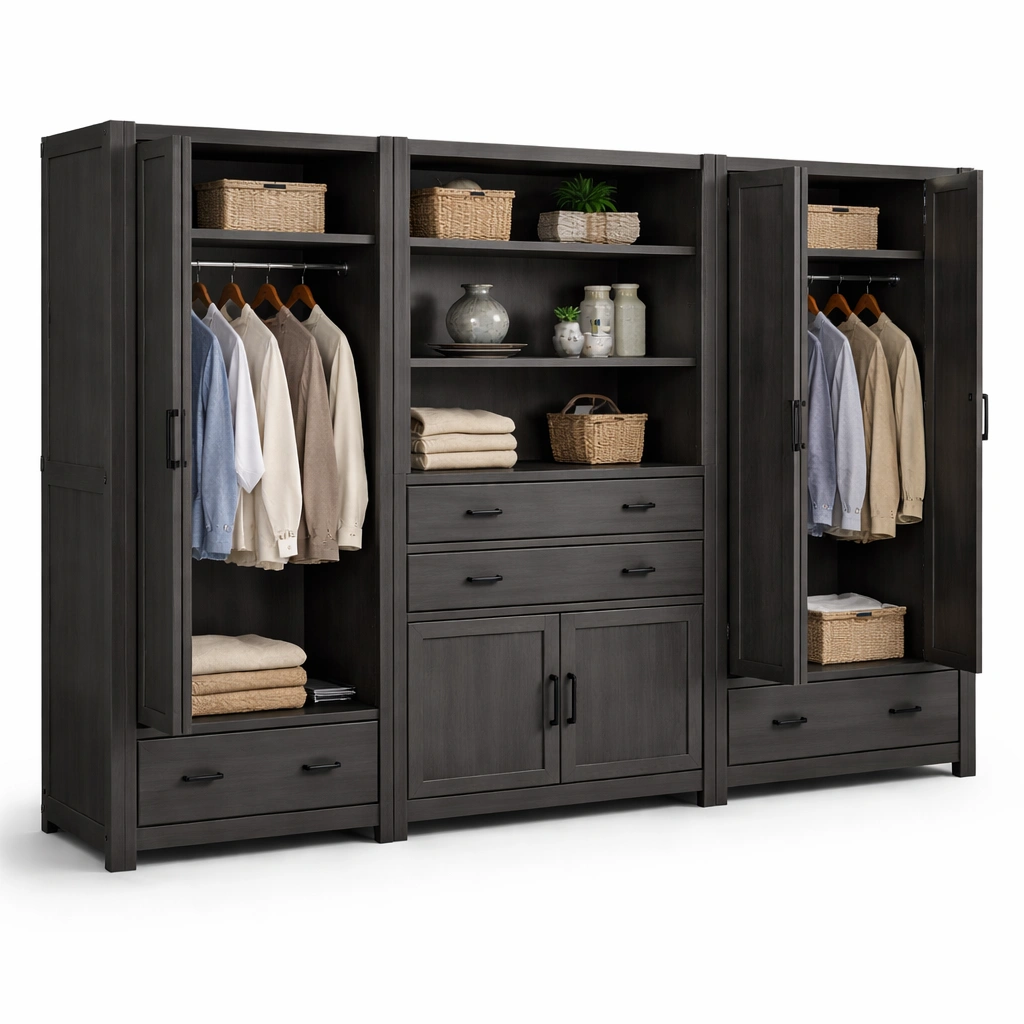 Kleiderschrank System Schwarz 300 cm