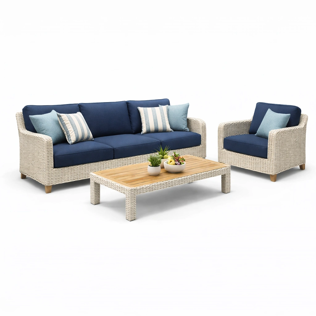 Garten Sofa Set Rattan Beige 3 Teilig