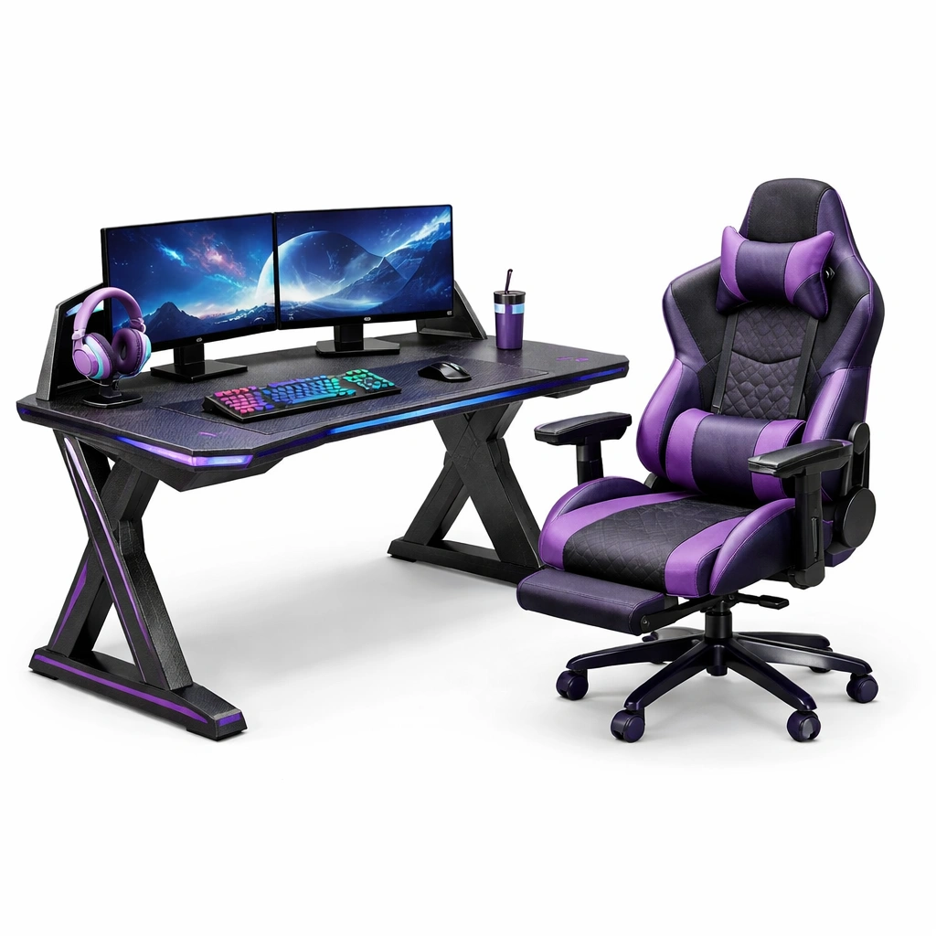 Gaming Tisch Set Schwarz Lila 140 cm