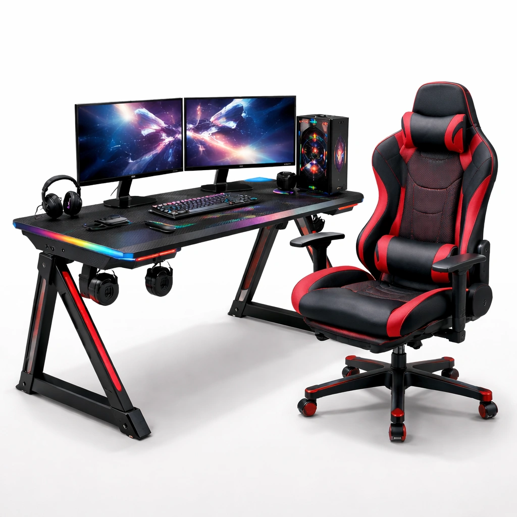 Gaming Tisch Set Schwarz RGB 160 cm