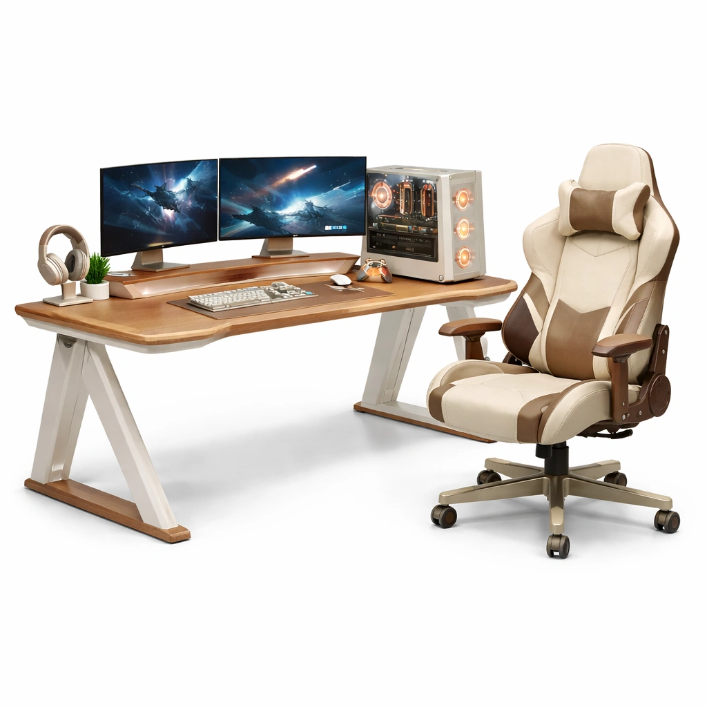 Gaming Tisch Set Holzoptik Beige 150 cm