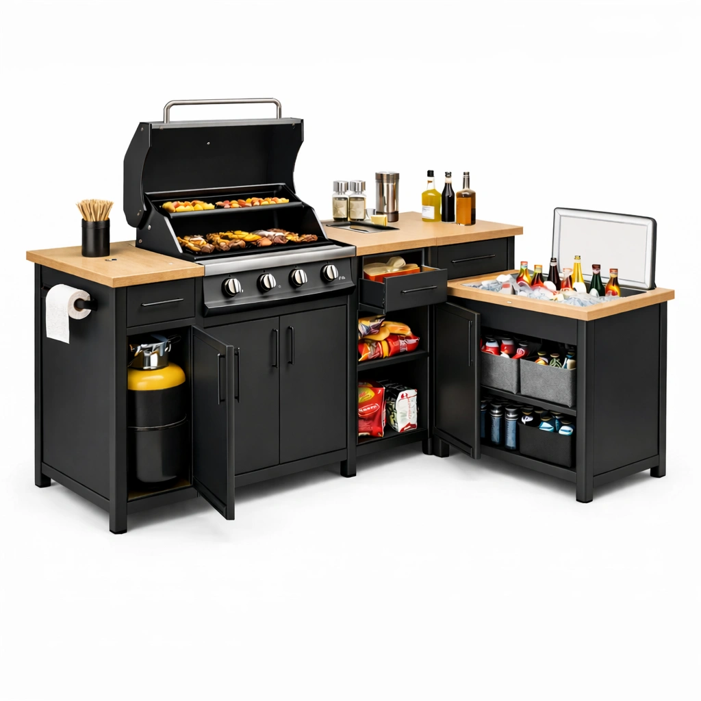 Outdoor Grillstation Schwarz mit Stauraum 180 cm