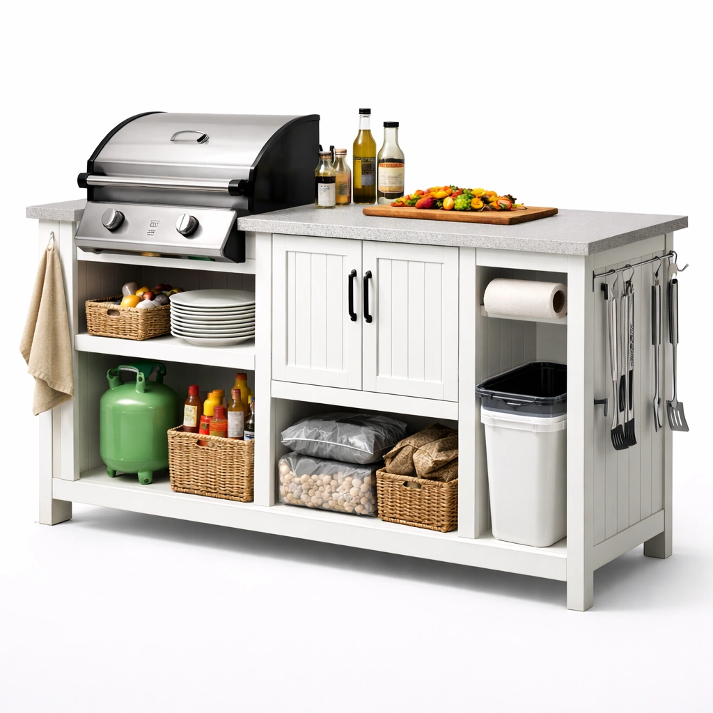 Outdoor Grilltisch Weiss Arbeitsstation 160 cm