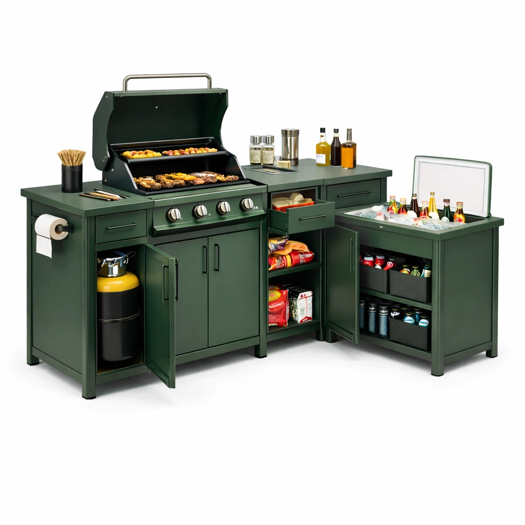 Outdoor Grillstation Gruen mit Stauraum 180 cm