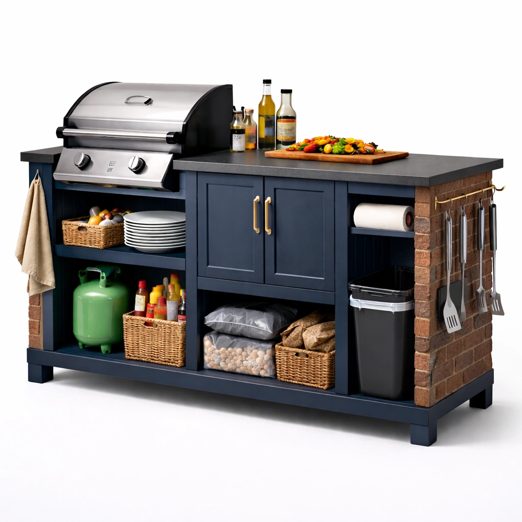 Outdoor Grilltisch Blau mit Ablage 170 cm