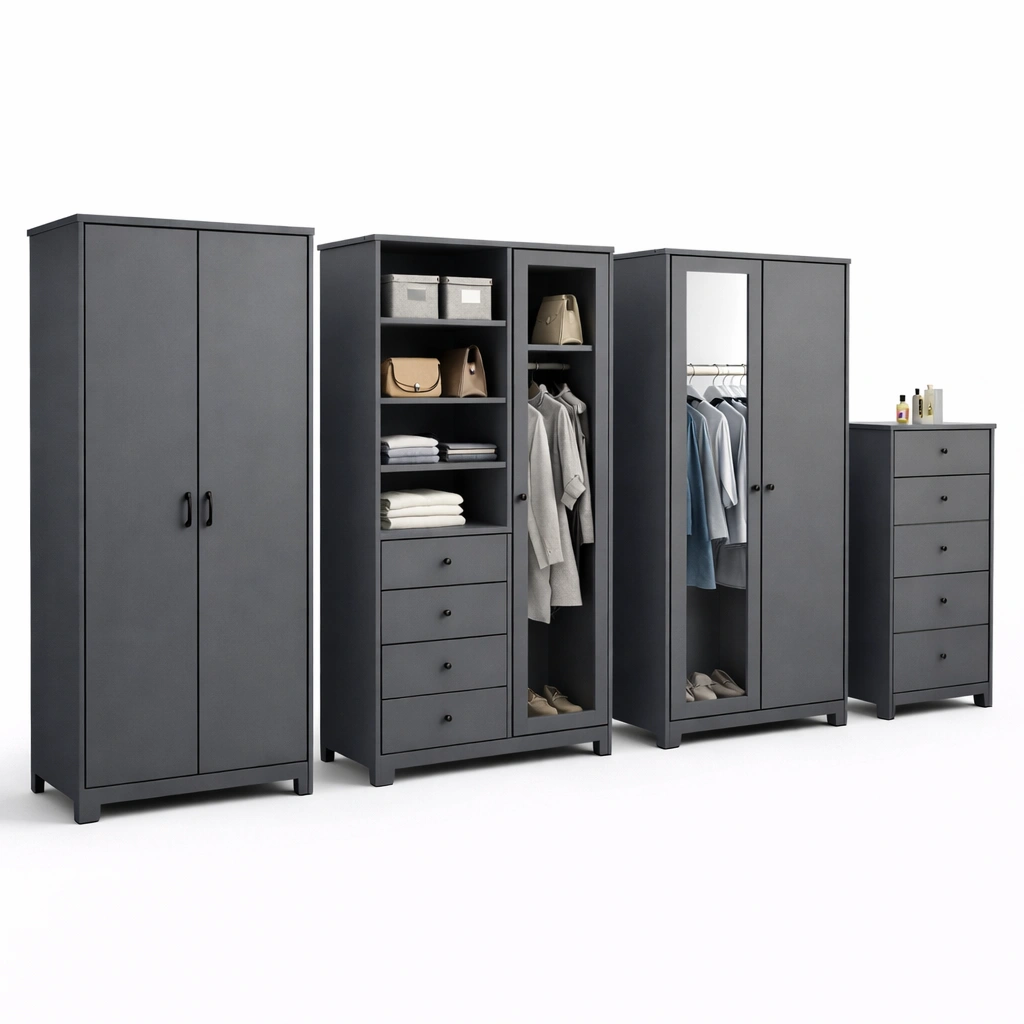 Kleiderschrank Set Dunkelgrau 4 Teilig 200 cm