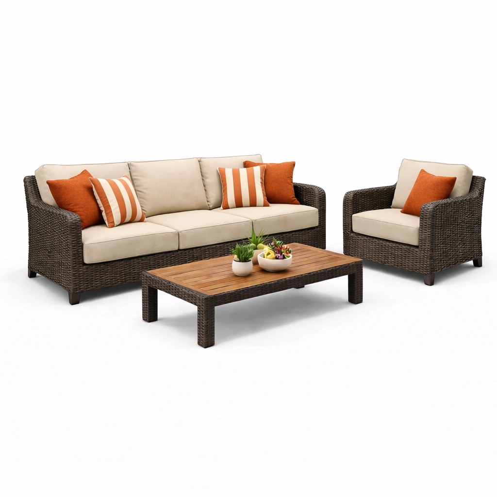 Garten Lounge Set Braun Rattan 4 Teilig
