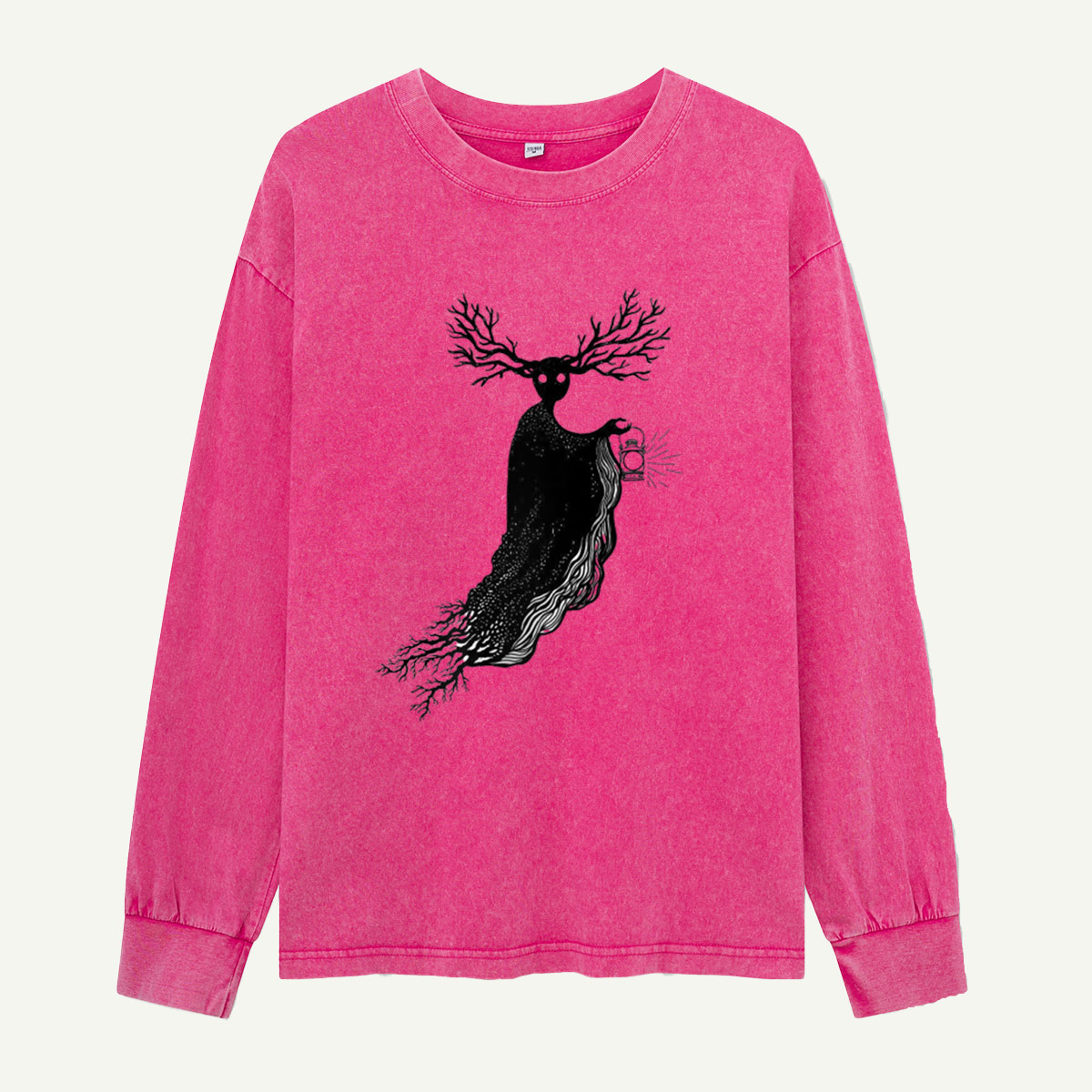 Lantern Stag of the Dark Woods Washed Long‑sleeve