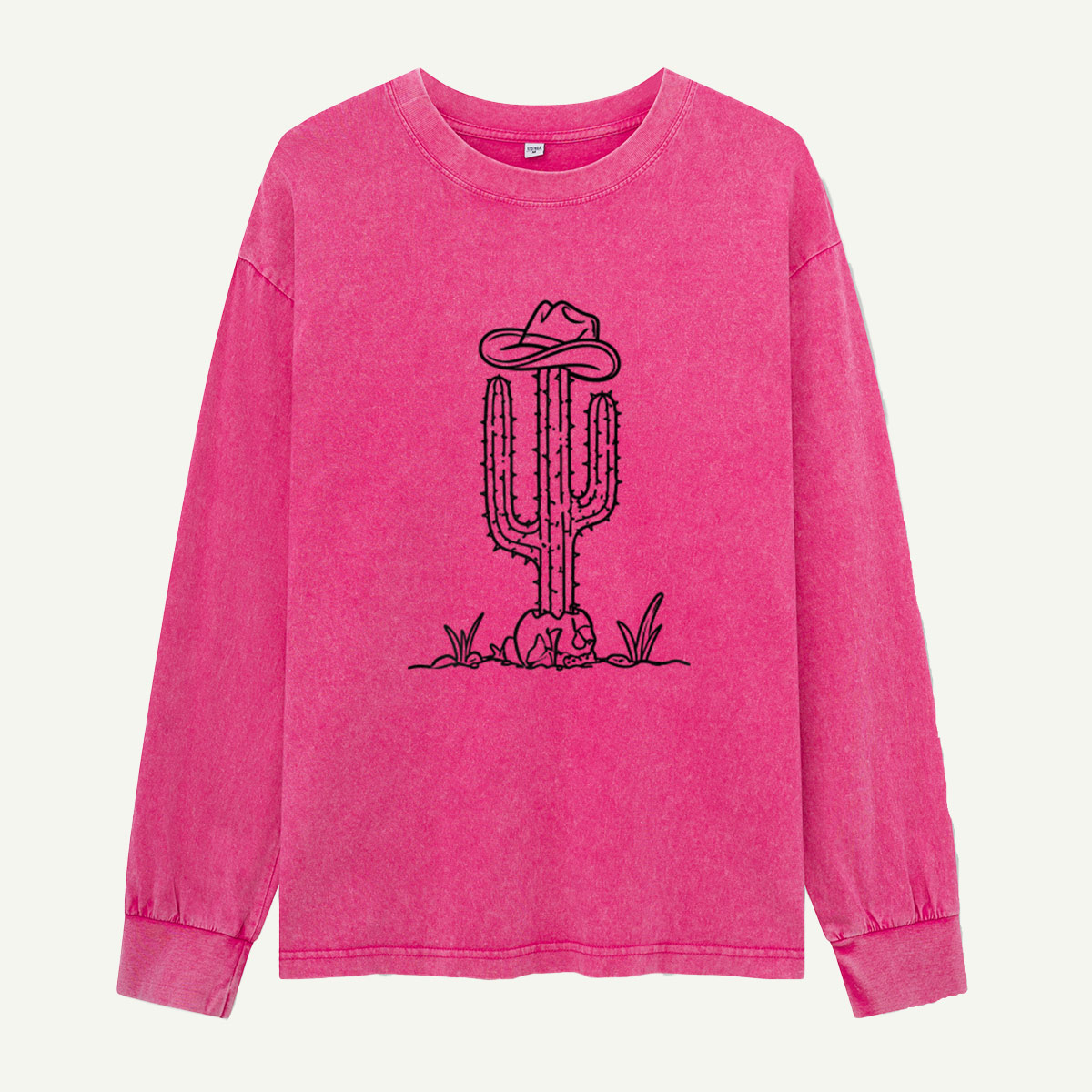 Cowboy Cactus Keeps Watch Washed Long‑sleeve