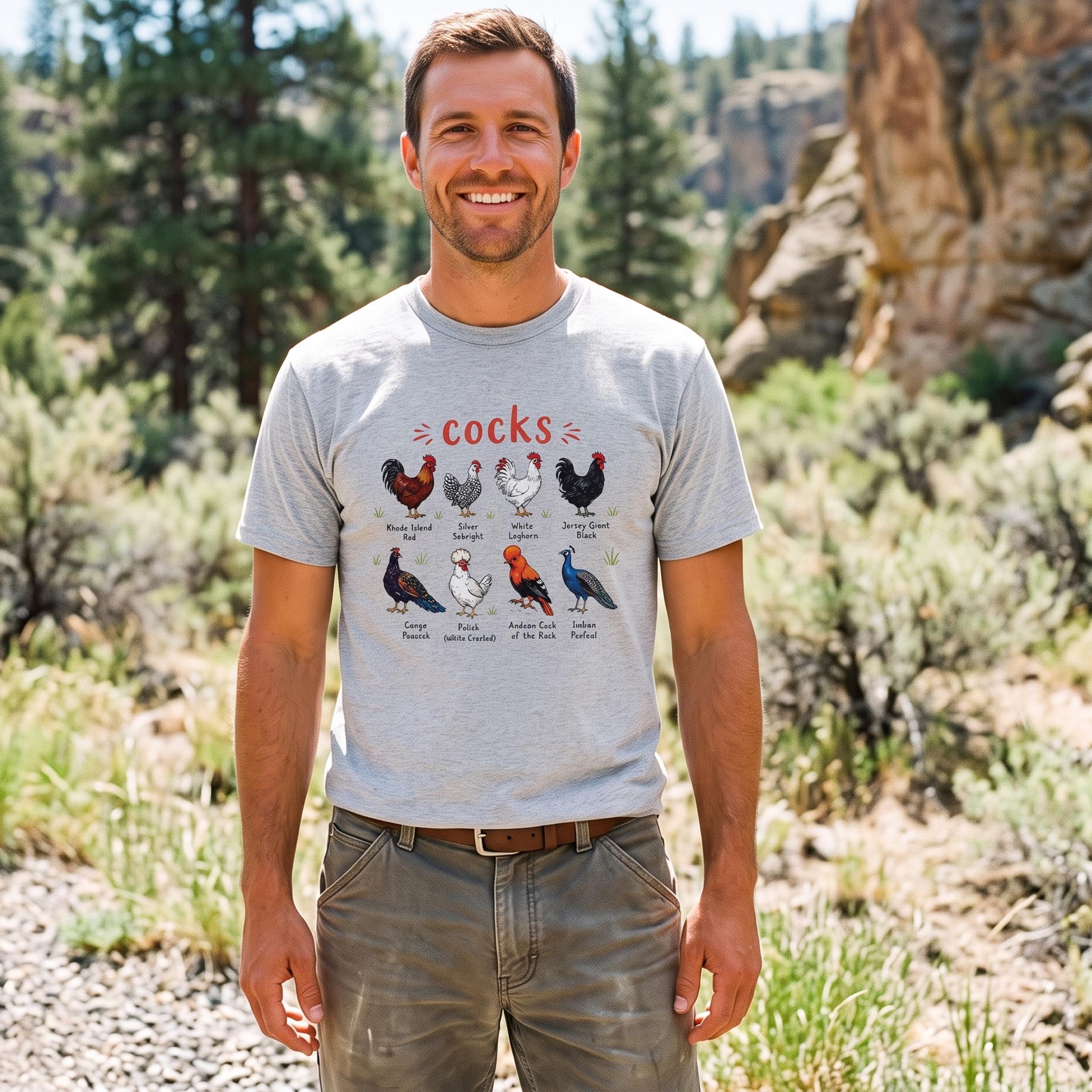 MDCTBYWY26072004 Cocks of the World Illustrated T-Shirt