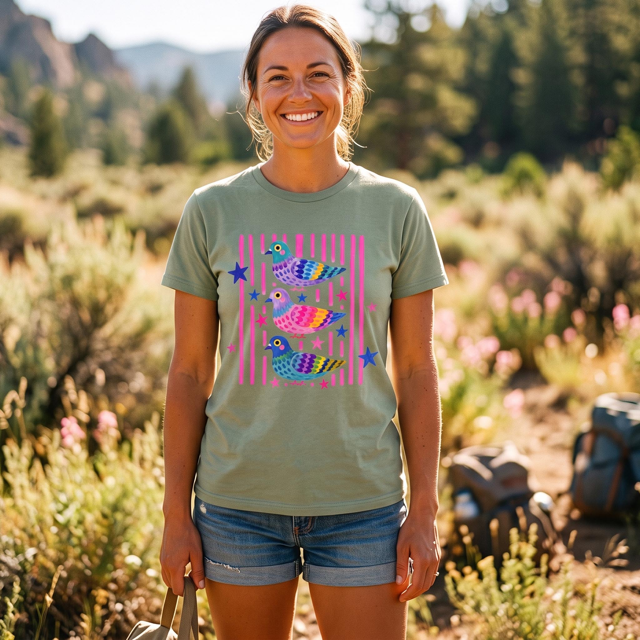 MDCTBYWY26072006 Colorful Pop Pigeon T-Shirt