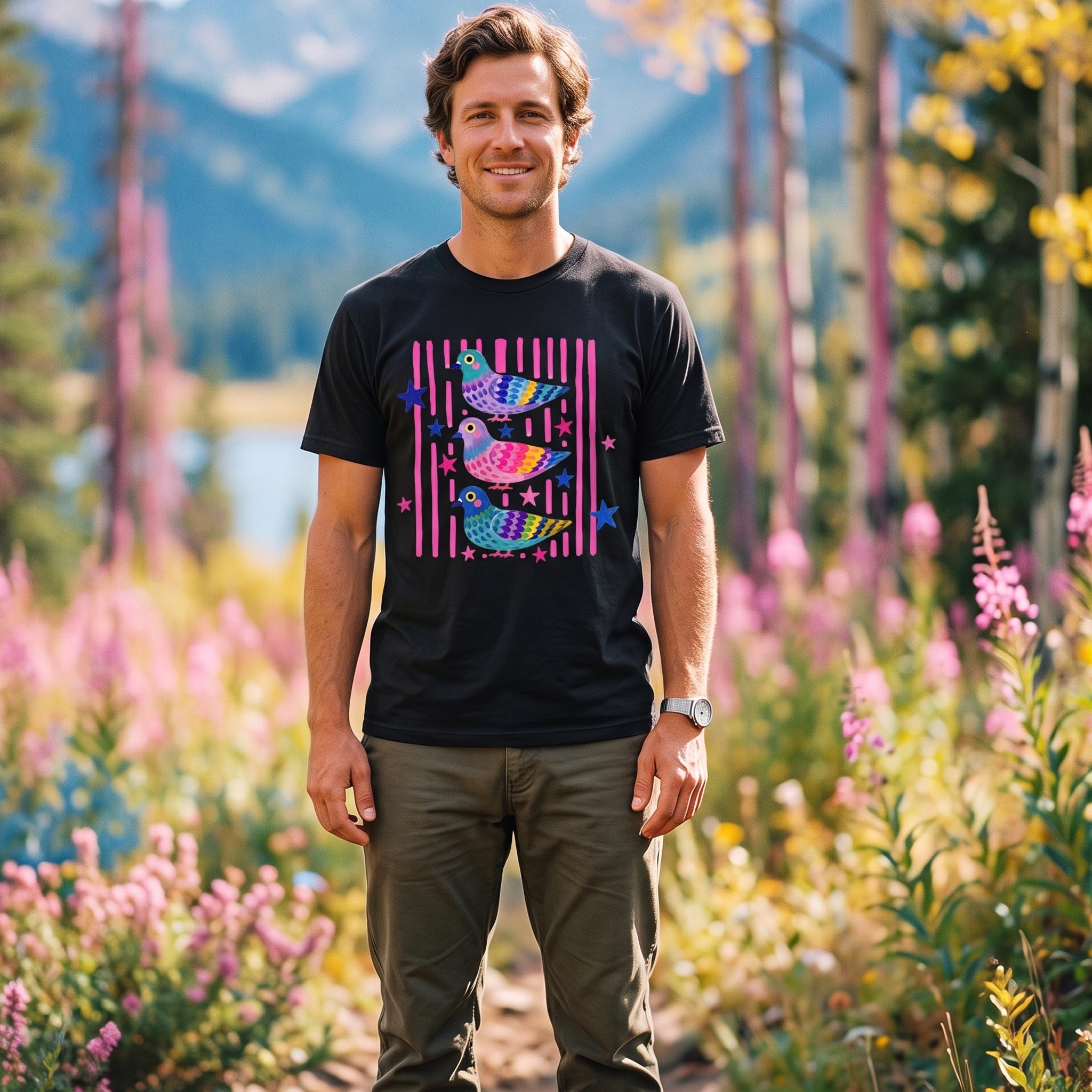 MDCTBYWY26072006 Colorful Pop Pigeon T-Shirt