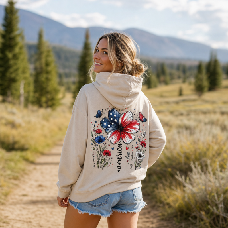 USA 250th Anniversary Floral Washed Hoodie