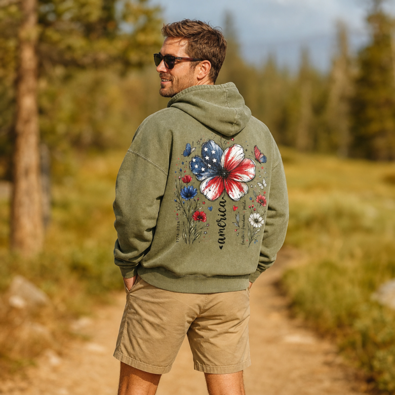 USA 250th Anniversary Floral Washed Hoodie